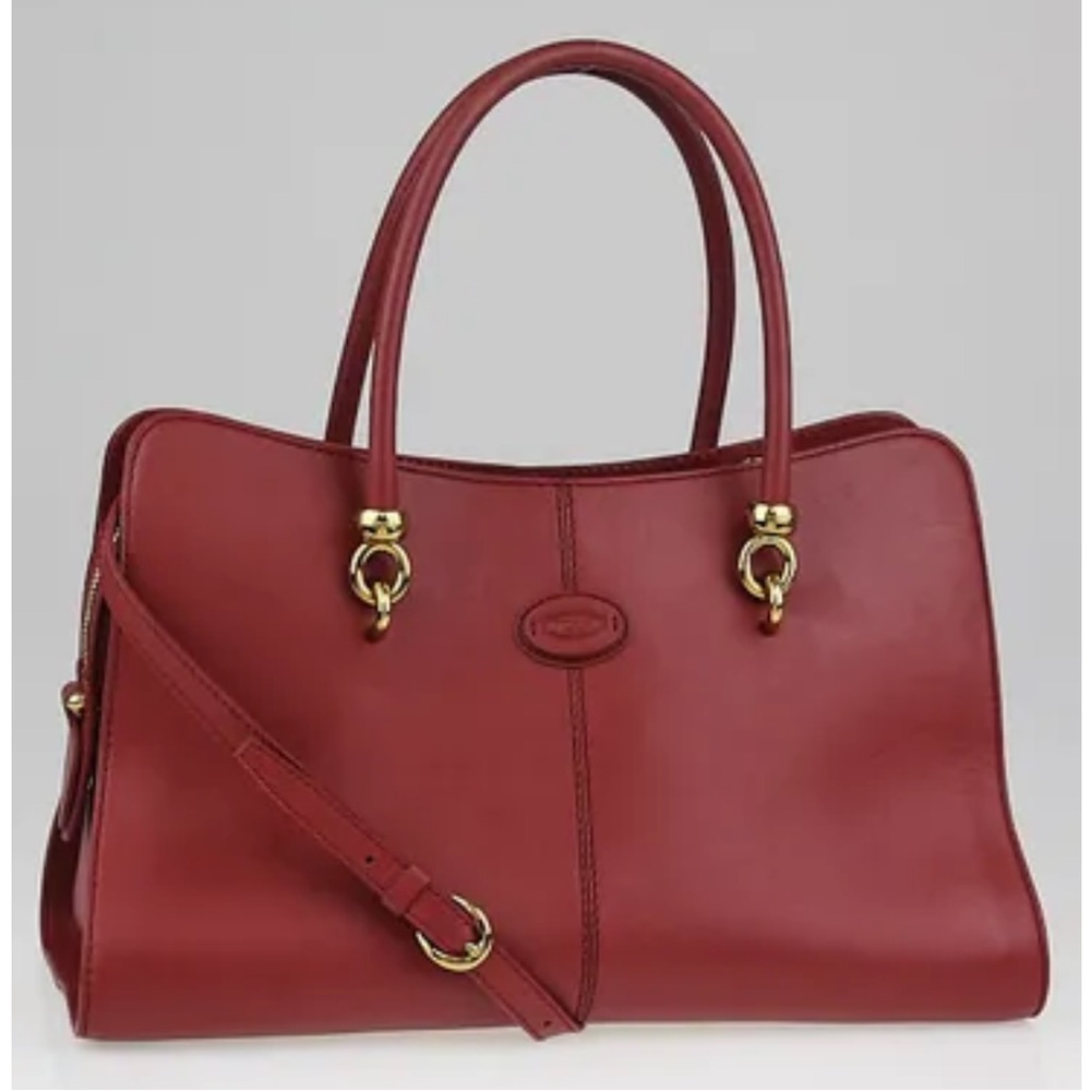 Tod's Red Leather Satchel with Gold Accents